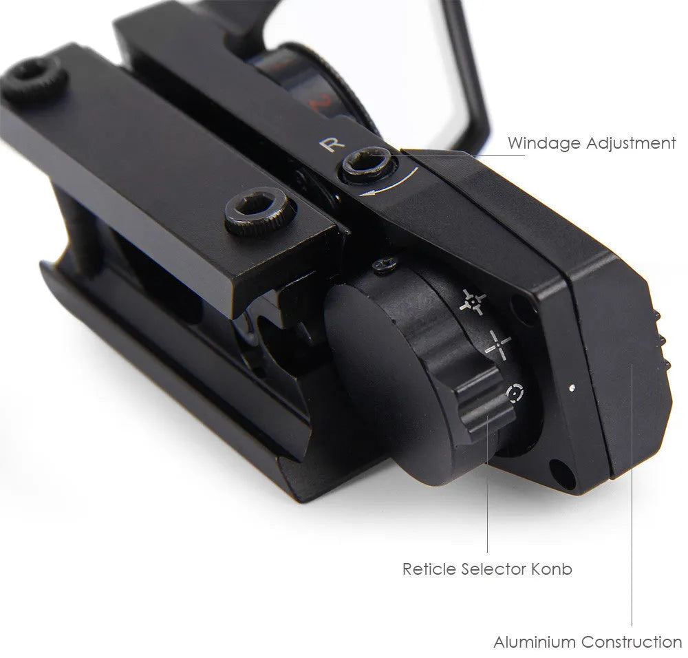 Red dot holographic sight in matte black with 4 reticles and 22x33mm lens opening for 11/20mm rail