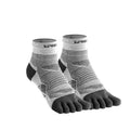 Professional sports toe socks in black and grey colour with separate toes and COOLMAX label.