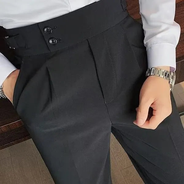 Autumn retro high waist straight-leg casual trousers in a cotton blend fabric shown in black.