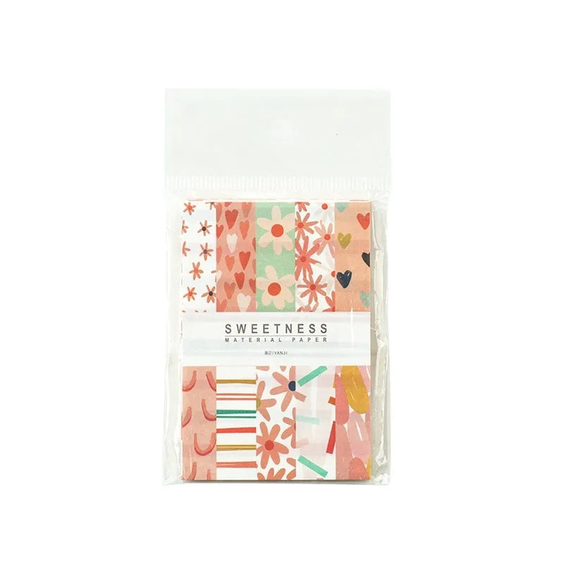 Pack of fifty retro dessert-themed collage note papers in assorted colours, each sheet 56mm by 83mm.