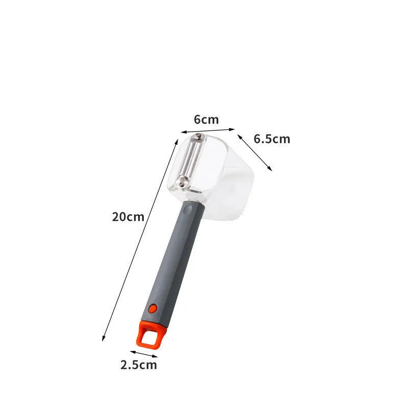 A creative stainless steel peeler with a coloured PP handle, shown in green, grey, and red options.