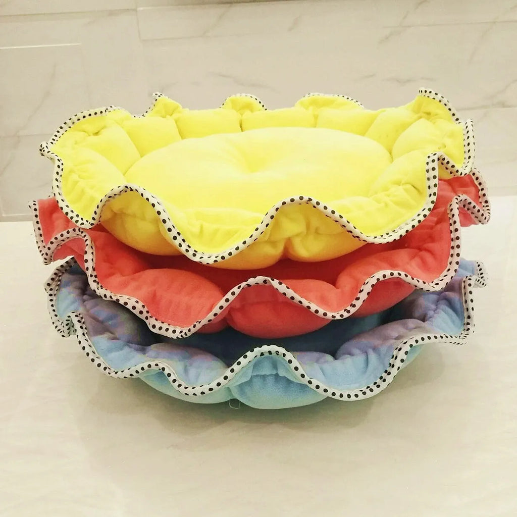 Yellow polar fleece bud-shaped small dog bed with pillow for pets under 10 kg