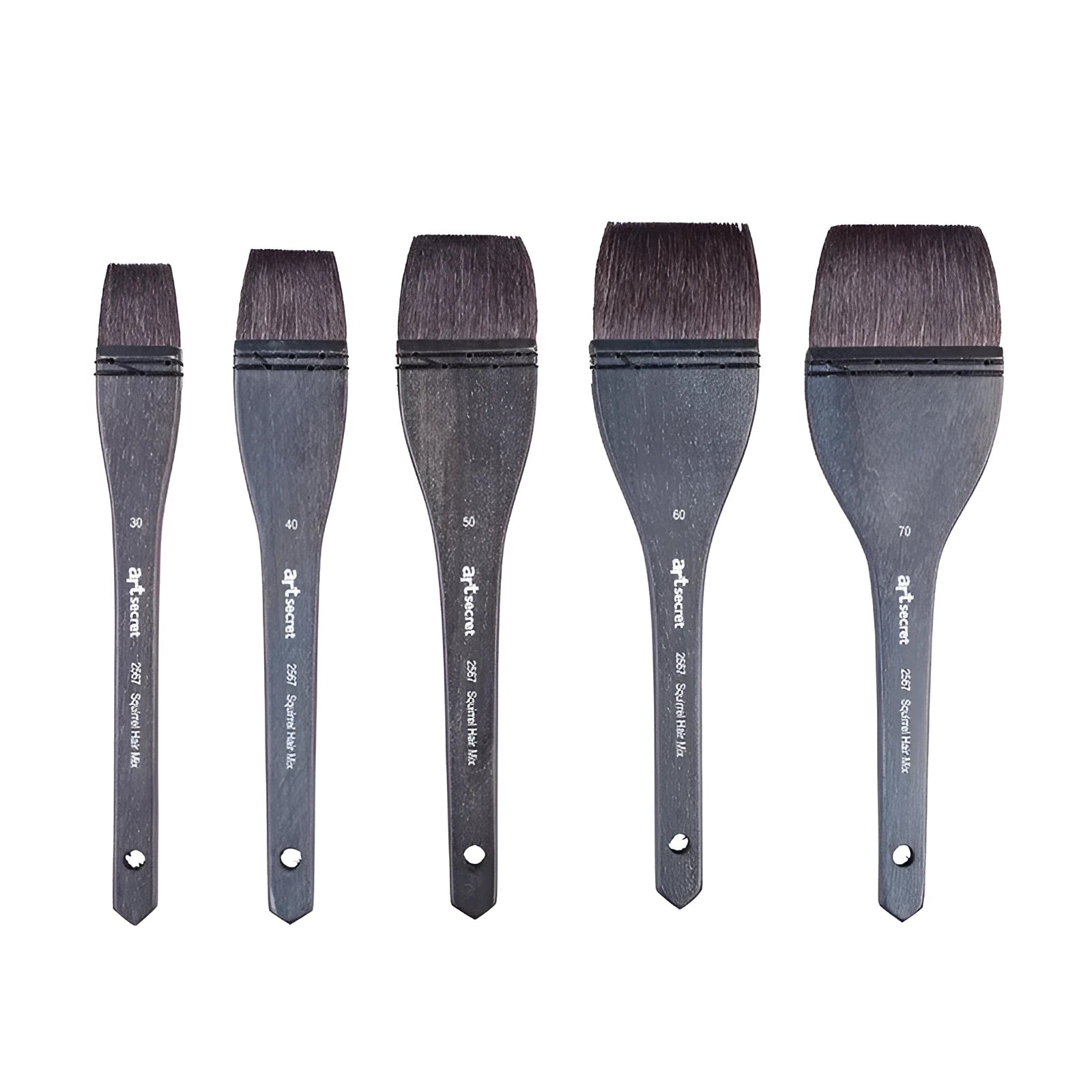 Squirrel hair makeup brush with natural wood handle on a clean surface.