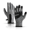 Pair of insulated mittens in black, grey, blue, and pink made from fleece and diving cloth