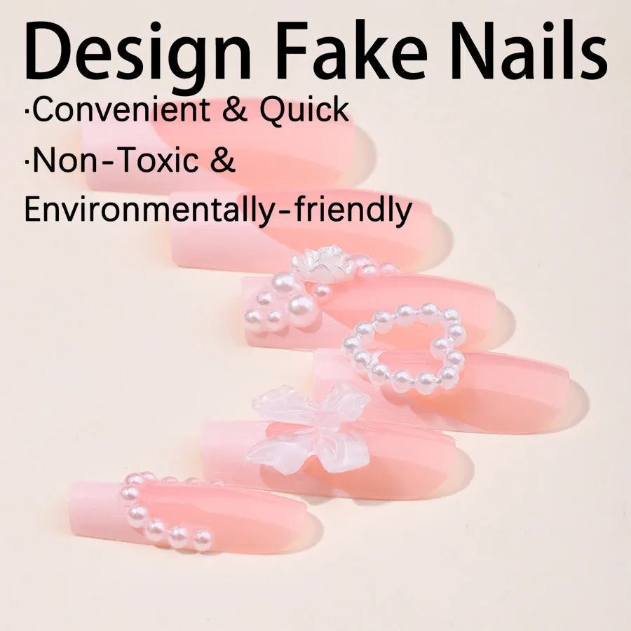 French Love Pearl design removable press-on nail stickers in colour XD93 with glue and applicator.