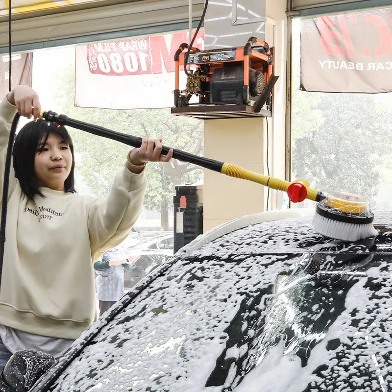 Yellow car wash mop cleaning tool with chenille brush head and three-gear hydraulic control