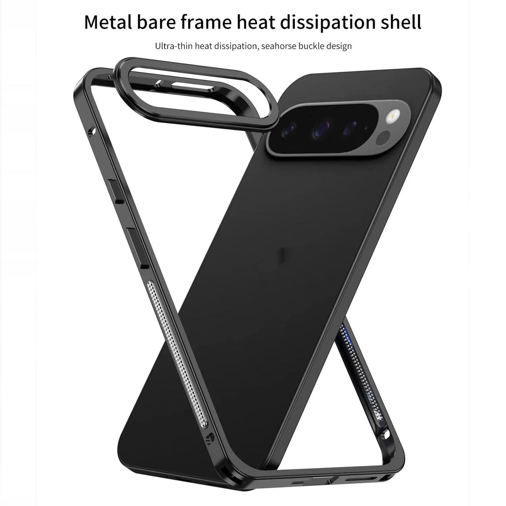 Aluminum alloy heat dissipation phone case for Google Pixel 9 Pro XL in half-pack design with lens protection