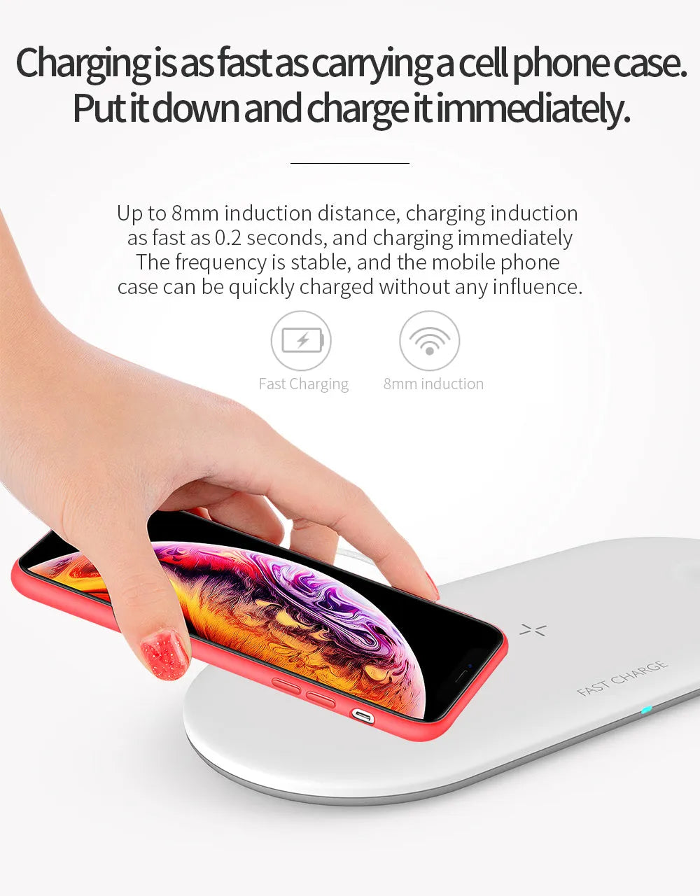 Black or white three-device wireless charging station for Apple-compatible phones, headphones and watches
