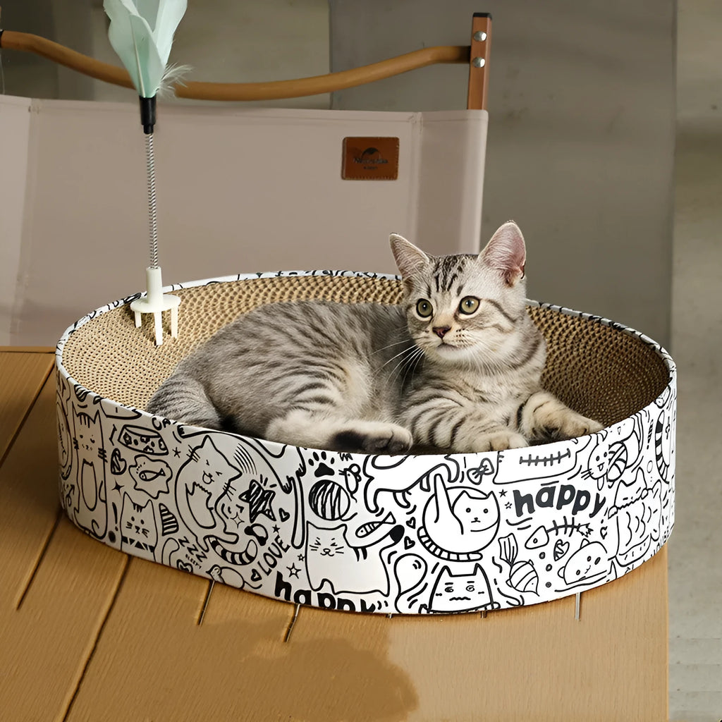 White oval corrugated paper cat scratch board nest, 33x43x10cm