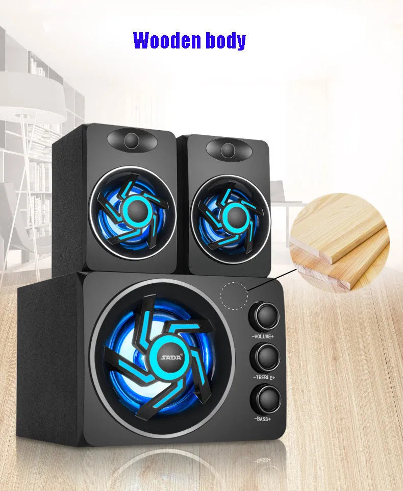 SADA D-209 Mini Bluetooth Speaker – small wooden computer speaker with 2.1 channels, black colour option