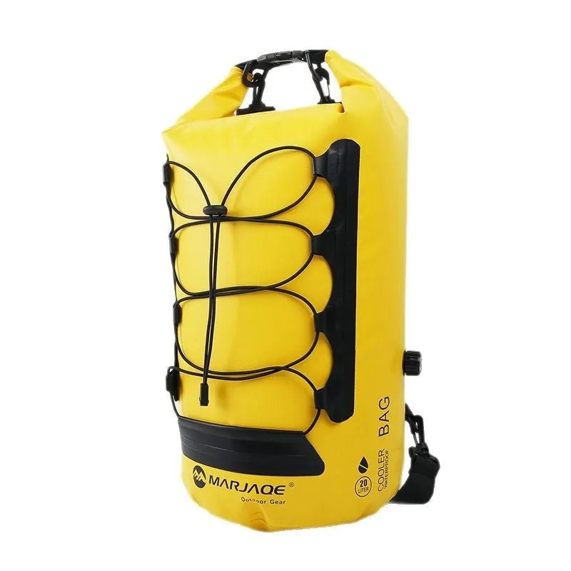 Yellow and black 20L waterproof PVC backpack with dry-wet separation compartments for outdoor activities