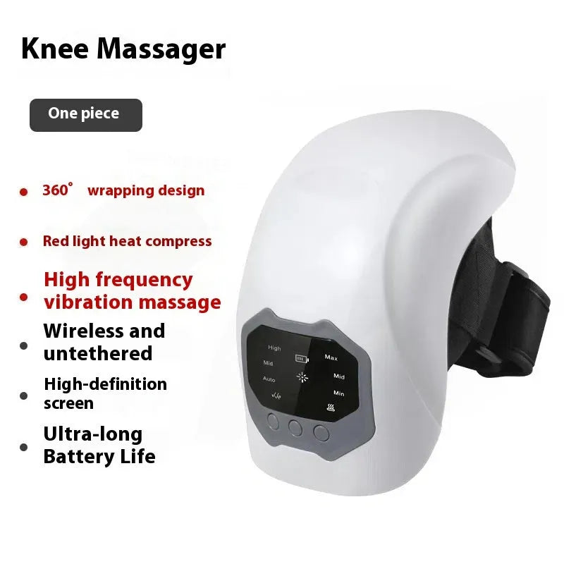 Wireless knee massager with red light heating in Moonlight White, showing the knee pad host and controls