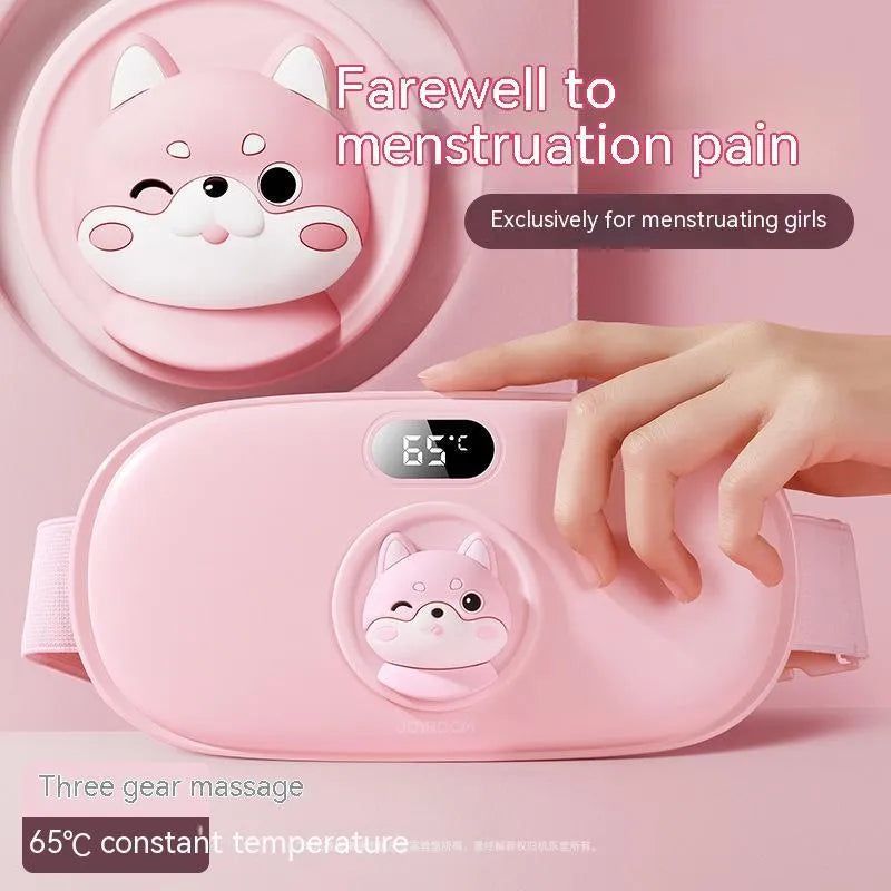 Rechargeable stomach heating pad with 2000mAh battery, adjustable 45-65°C heat, ABS flannel construction in cute cat beige