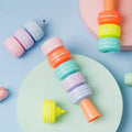 Set of six detachable fluorescent highlighter pens in pastel macaron colours, showing adjustable tip.
