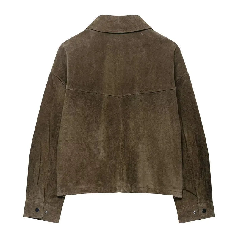 Women's medium-thickness PU jacket in Japanese-Korean casual style with regular cut