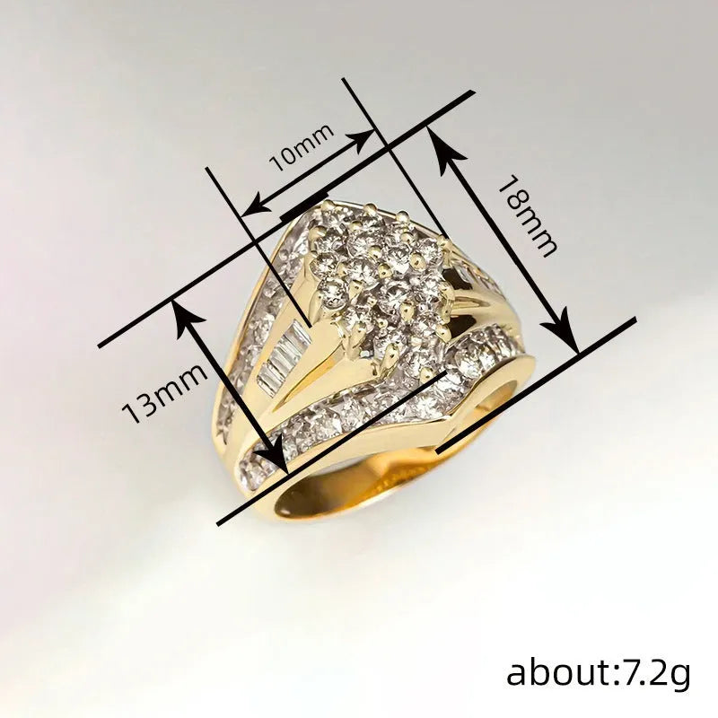 Geometric heavy industry style ring with electroplated gold finish on copper construction
