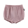 Baby cotton crepe shorts in neutral mid-waist bloomer style, summer breathable light pants in Army Green colour