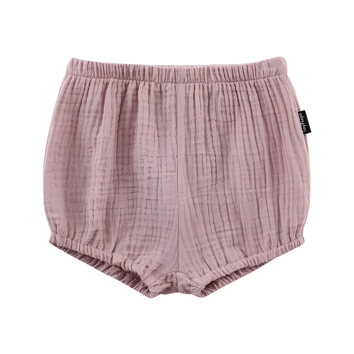 Baby cotton crepe shorts in neutral mid-waist bloomer style, summer breathable light pants in Army Green colour