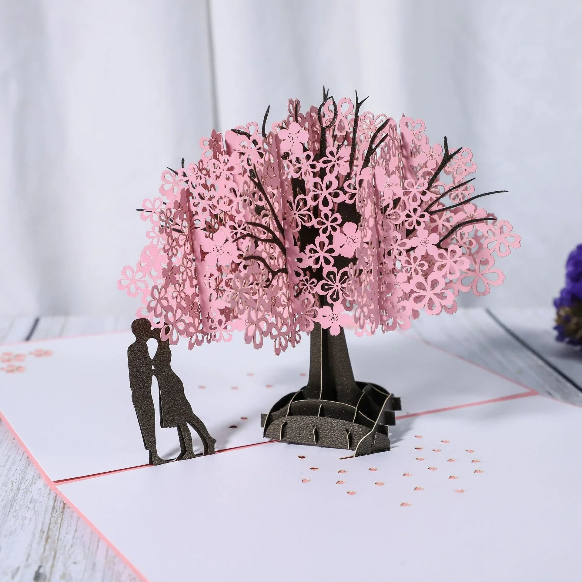 Elegant 3D pop-up wedding greeting cards with intricate laser-cut designs and 3D scenes for engagements, weddings, and anniversaries