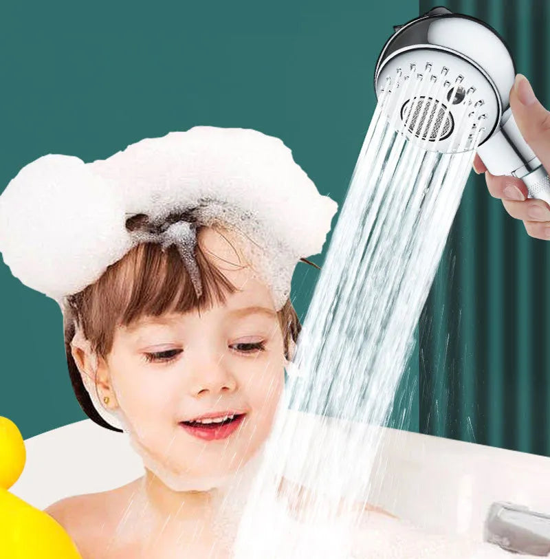 Silver handheld shower head for gentle pet and baby bathing