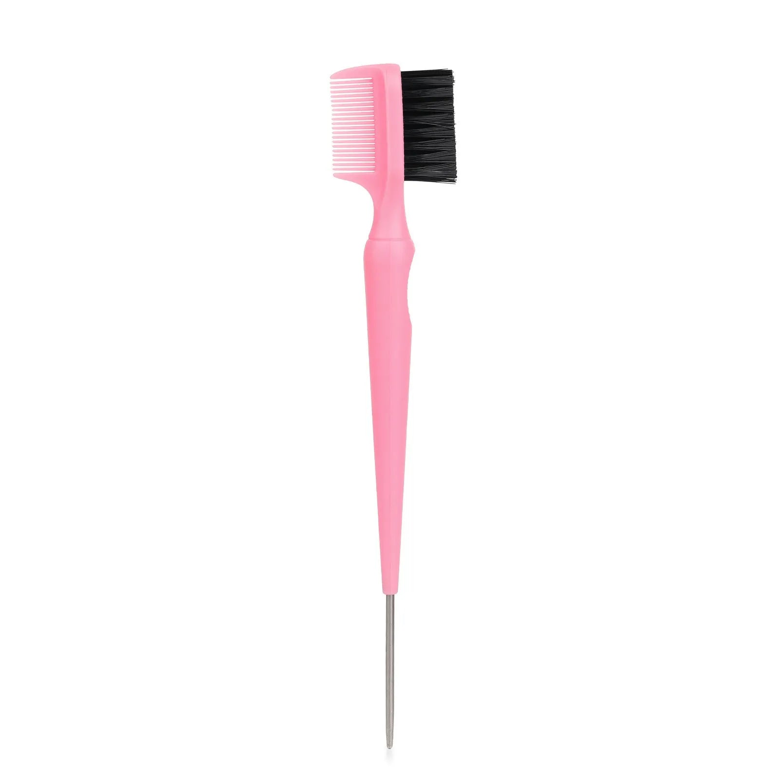 Double-headed steel needle eyebrow brush cleaner in black with plastic handle, over 20cm long