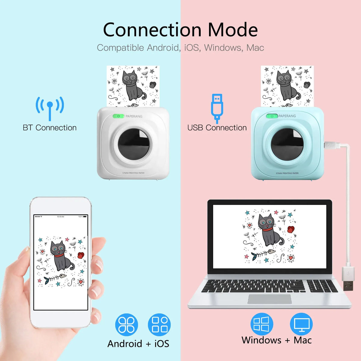 White pocket Bluetooth thermal label printer with USB charging, for home office labelling
