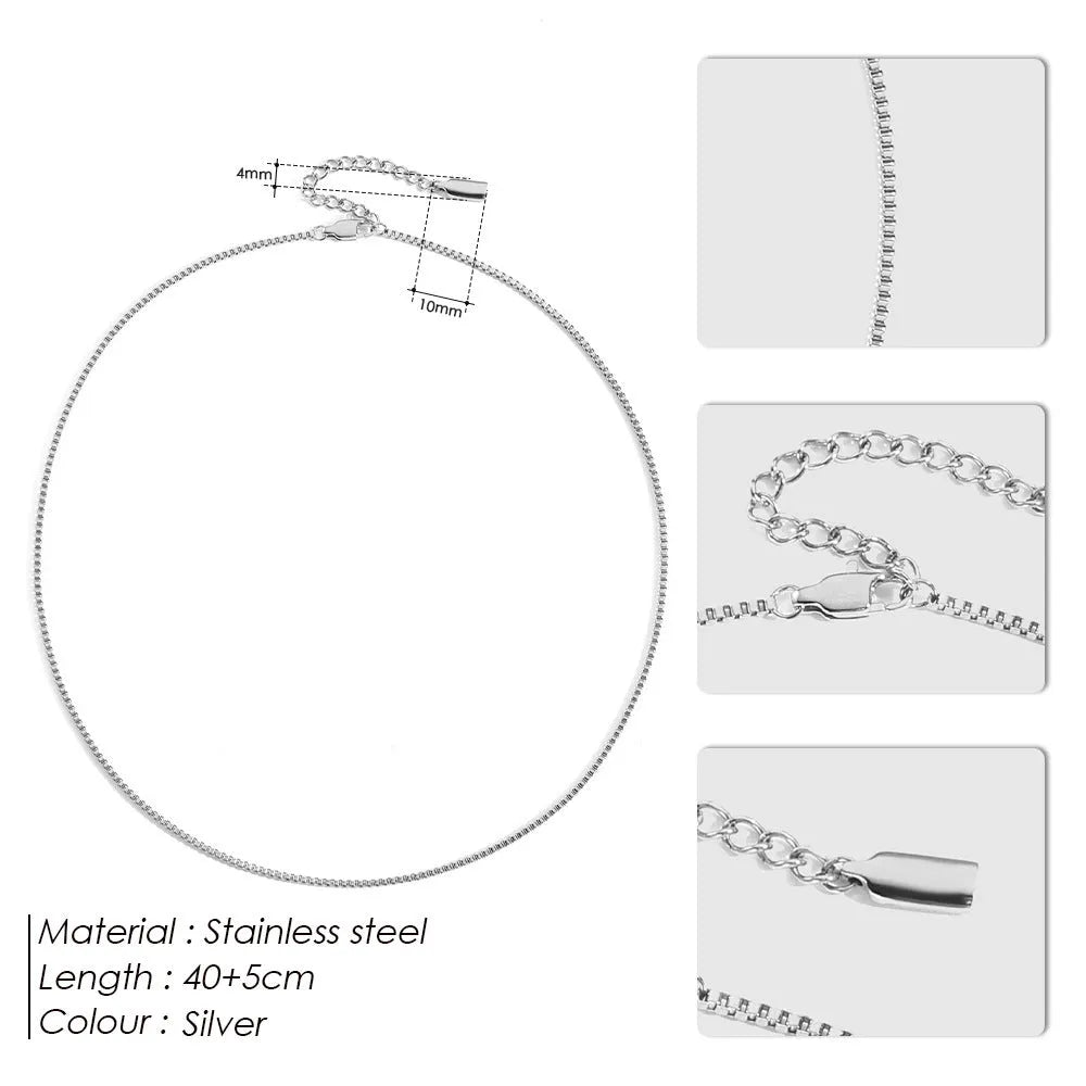 Stainless steel box chain necklace with lock clasp, gold or steel colour, 41-50cm perimeter, simple all-matching design