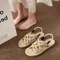 Braided hemp rope sandals in black or khaki, lightweight non-slip rubber sole, sizes 35-40