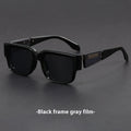 Gray blue square sunglasses with a thick retro frame and UV-protective lenses.