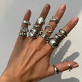 14 piece adjustable geometric ring set in Gold or White K with open-mouth alloy bands