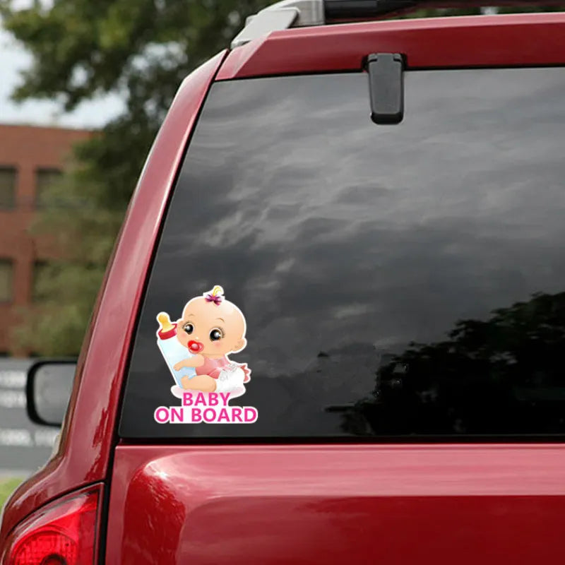 Baby On Board princess bottle car reflective sticker in pink with pet reflective material