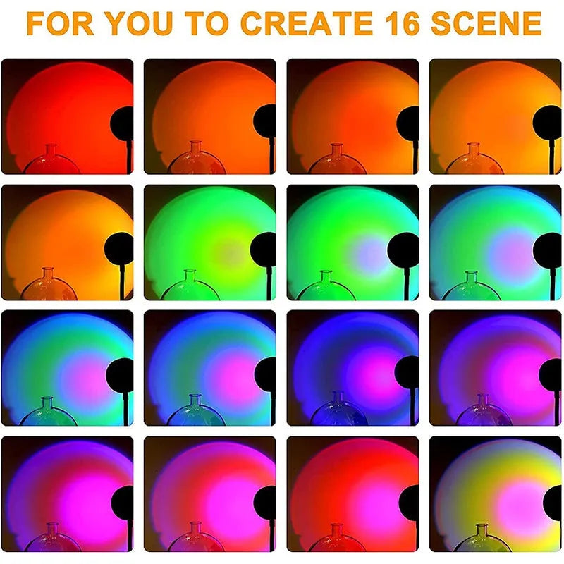 USB desk lamp with rainbow projection, RGB 16-colour LED output, metal lamp holder, and remote control.