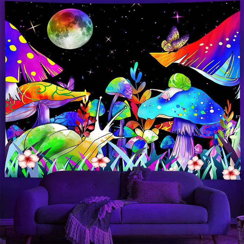 Fluorescent star print polyester tapestry wall cloth for dormitory remodelling, brushed or velvet fabric, picture colour