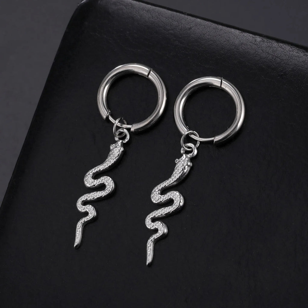 Stainless steel snake earrings with gold electroplating and vintage clip design