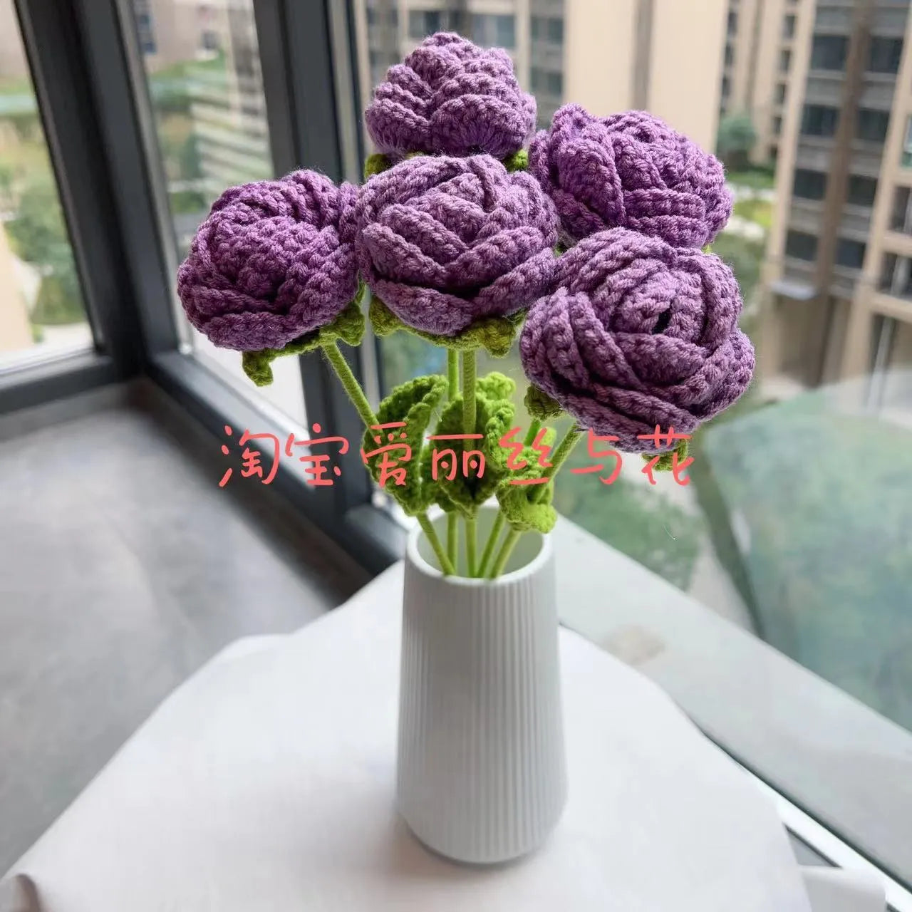 Gradient blue wool weaving silk rose bouquet artificial flower decorative piece