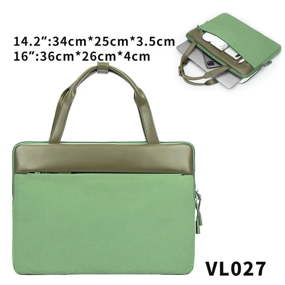 14.2 inch polyester laptop sleeve with soft handle and zipper pocket in light gray, green or orange