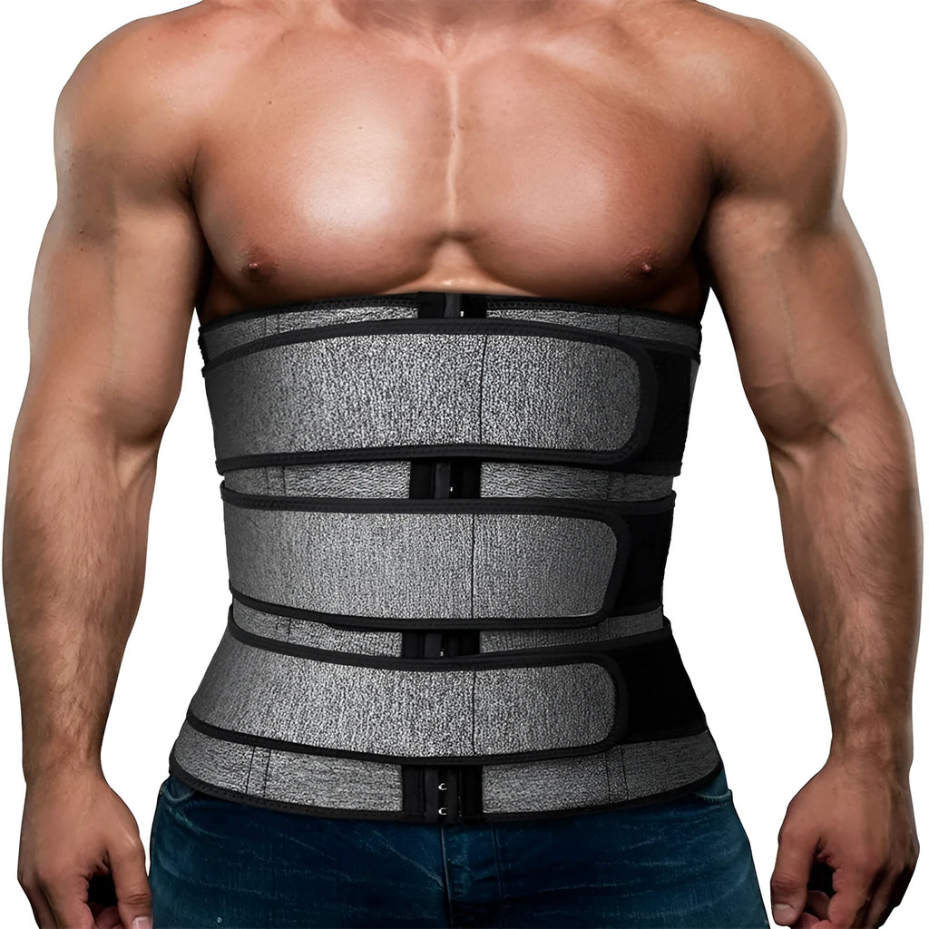 Men's sports waist belt corset slimming belt in neoprene polyester black grey sizes M to 3XL