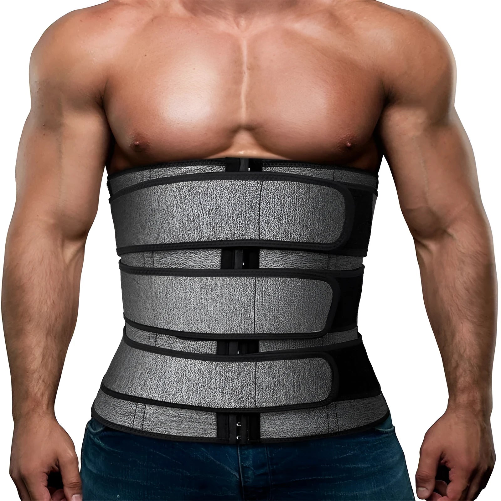Men's sports waist belt corset slimming belt in neoprene polyester black grey sizes M to 3XL