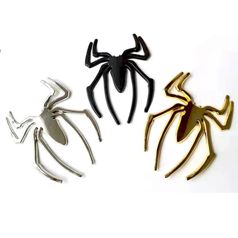 Gold zinc alloy metal bumper sticker with 3D embossed spider design