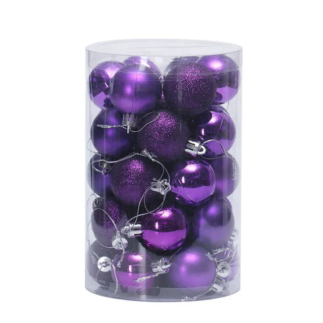 34-piece set of 4cm plastic Christmas balls in assorted colours with shiny finish for tree decoration