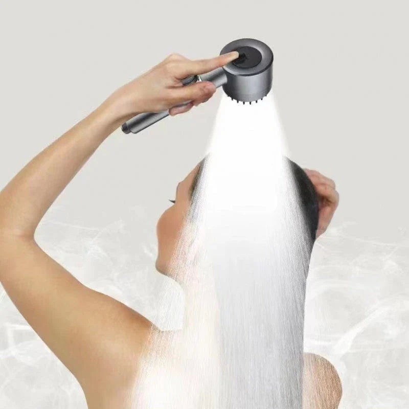 A high-pressure rainfall shower head made of durable ABS material with multi-mode functionality and a built-in water filter.