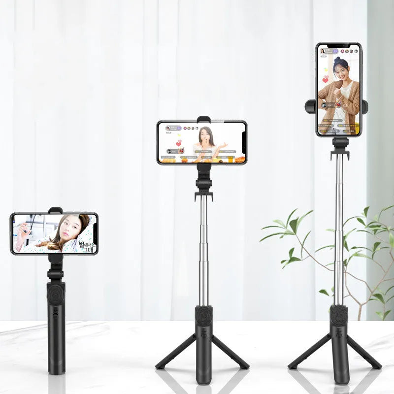 Aluminium alloy selfie stick for mobile phones in black, green, pink, or white with optional mini flash