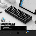 RK61 60% compact wireless mechanical keyboard with blue casing on a desk, showing Bluetooth symbol and included carrying belt.