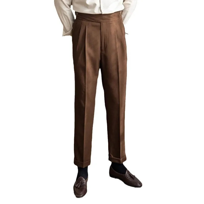 Men's high-waist straight-leg casual trousers in polyester available in multiple colours