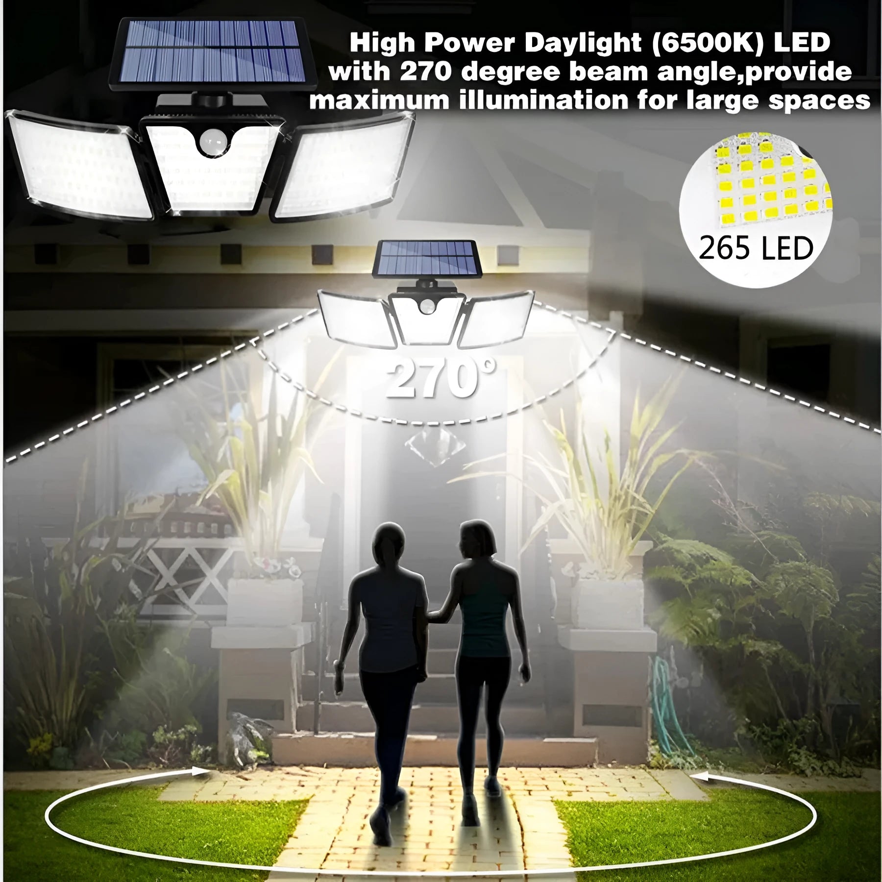 Solar light outdoor multi head human body induction in garden with ABS housing and polycrystalline silicon panel