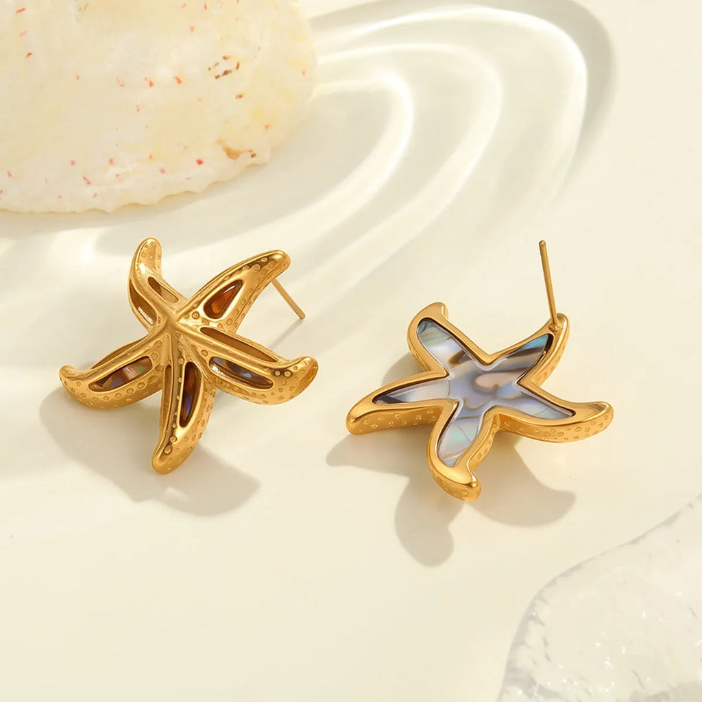 Design Sense starfish stud earrings in 18K gold plated stainless steel for women