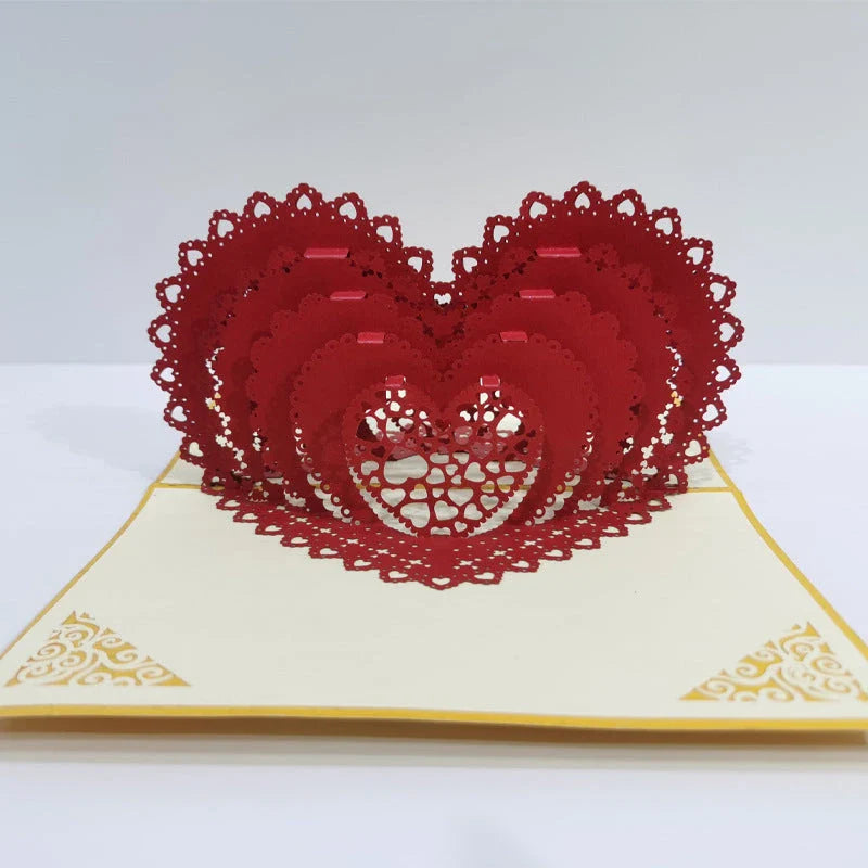 Elegant 3D pop-up wedding greeting cards with intricate laser-cut designs and 3D scenes for engagements, weddings, and anniversaries