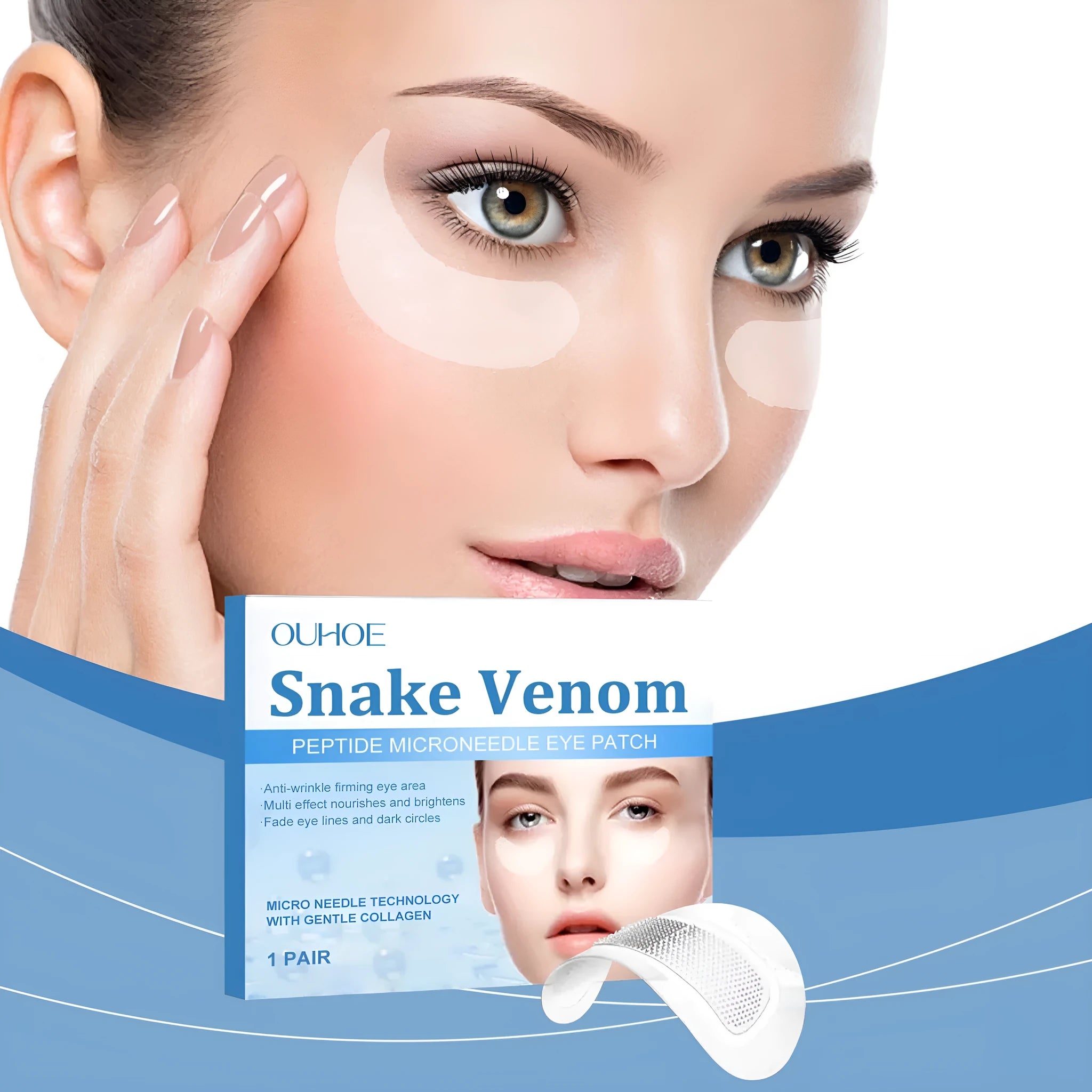 Single pair of elastic microneedle eye care patches for wrinkle fading treatment