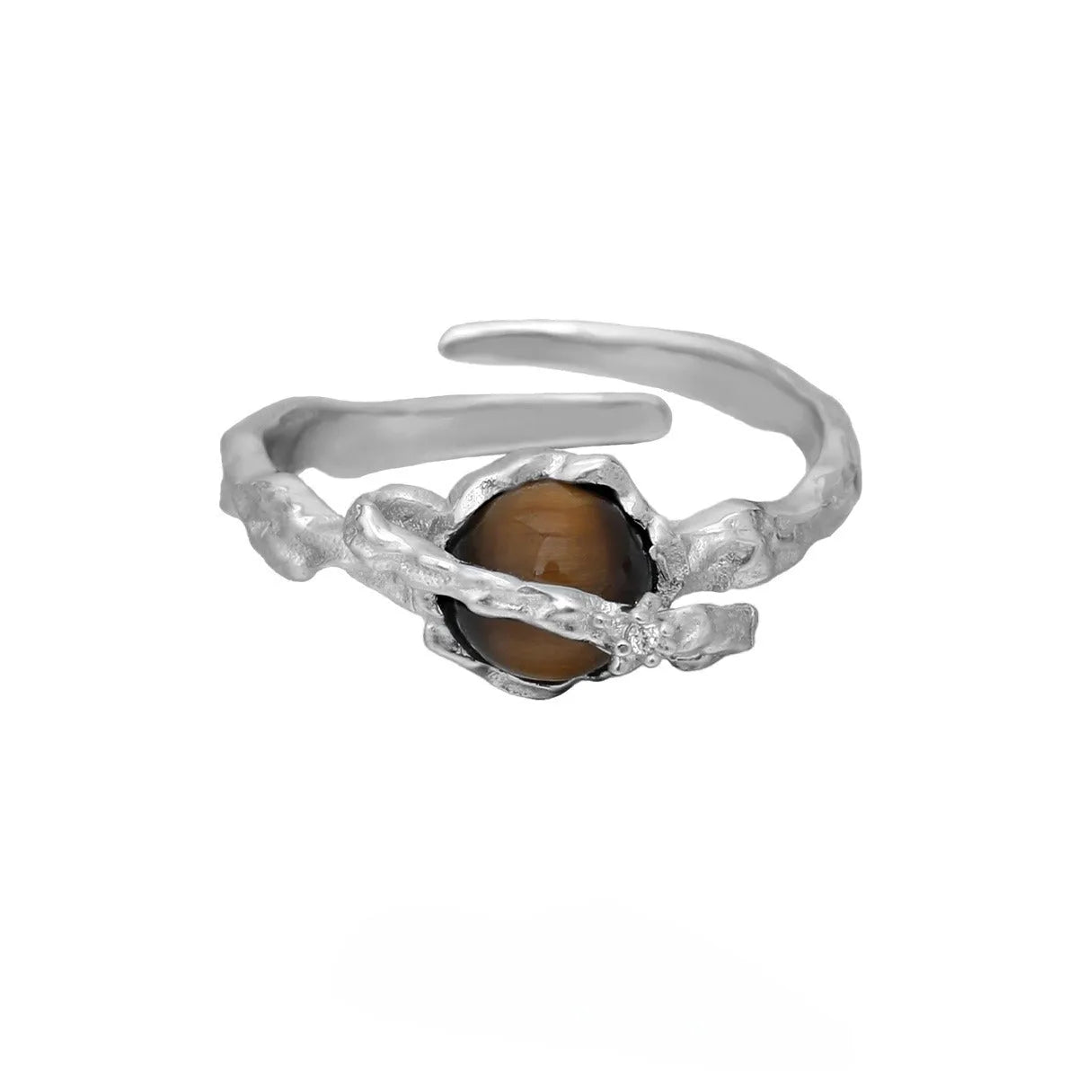Adjustable Saturn open ring for women with white gold electroplated finish on silver