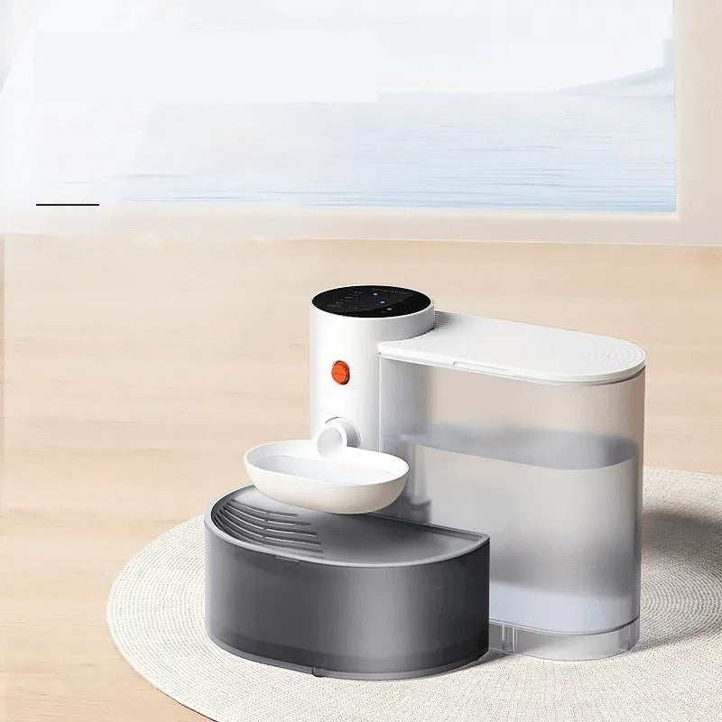 White rechargeable cat water fountain with 3L tank and stainless steel bowl option